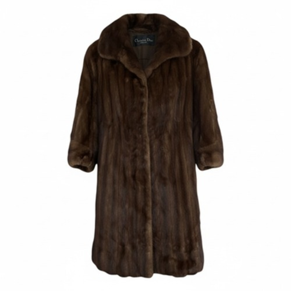 Vintage Christian Dior Mink Fur Coat Womens Medium Large Brown Full Length 80s